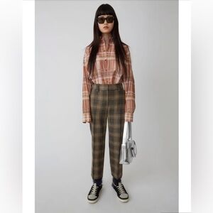 Acne Studios Brown/Beige Plaid Tapered Trousers Wool Cottage Heritage 38 US 14